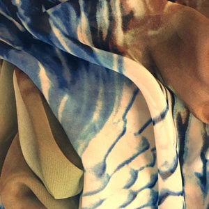 Sheer Swirly Print Scarf Large Blue Green Abstract